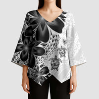 Polynesia Romantic Valentine Kimono Sleeve Blouse Sea Turtle Couple With White Plumeria