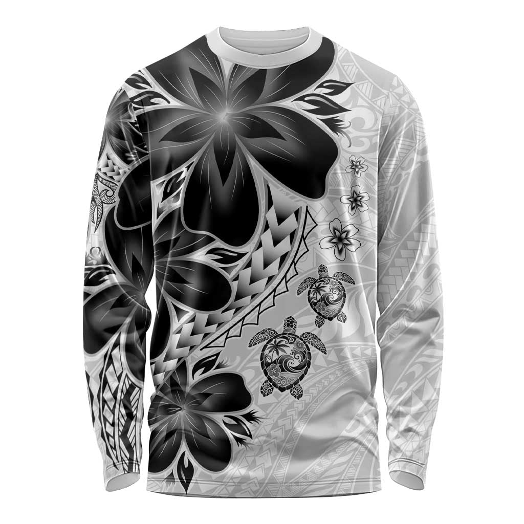 Polynesia Romantic Valentine Long Sleeve Shirt Sea Turtle Couple With White Plumeria