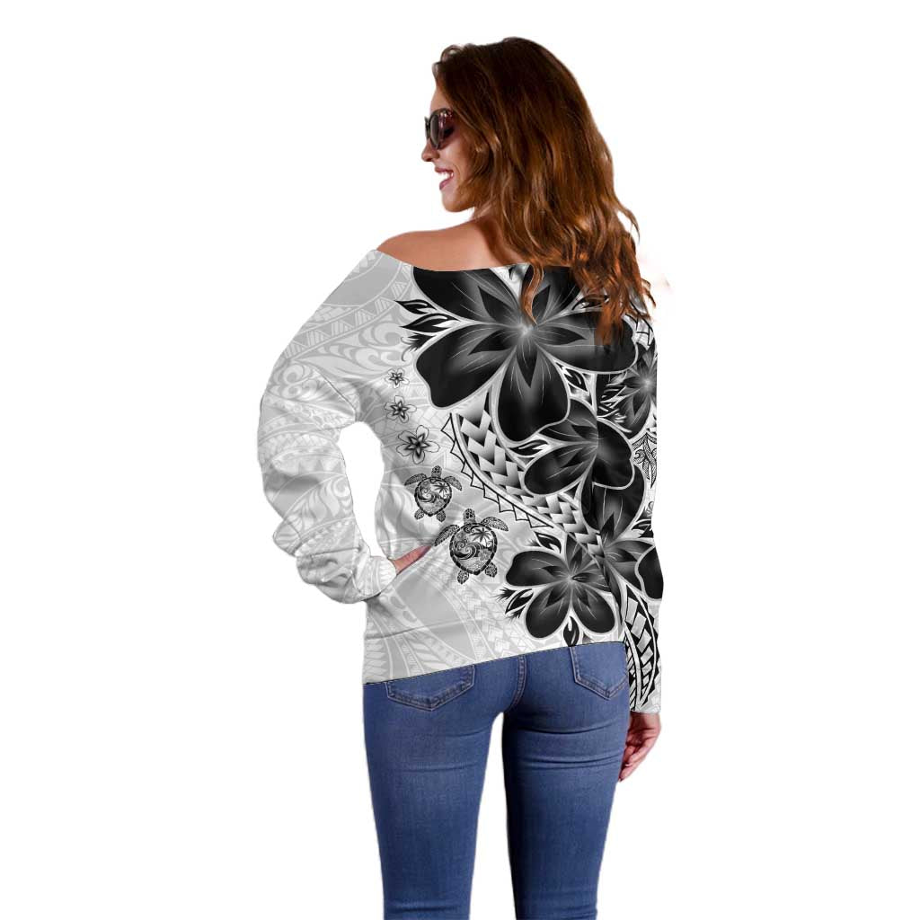 Polynesia Romantic Valentine Off Shoulder Sweater Sea Turtle Couple With White Plumeria