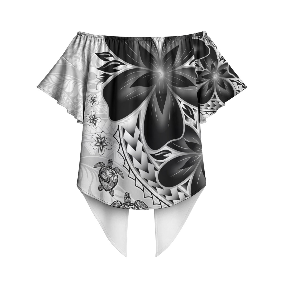 Polynesia Romantic Valentine Off Shoulder Wrap Waist Top Sea Turtle Couple With White Plumeria LT05 - Polynesian Pride