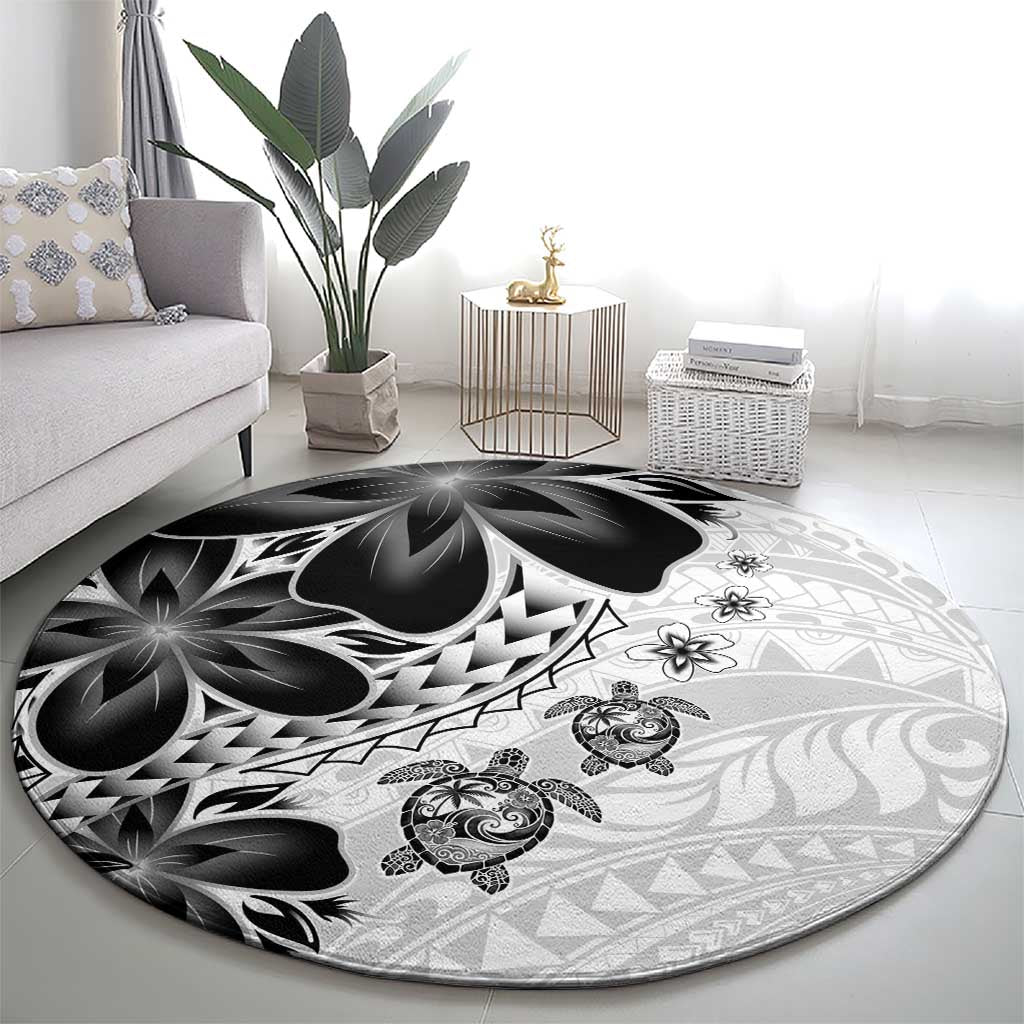 Polynesia Romantic Valentine Round Carpet Sea Turtle Couple With White Plumeria