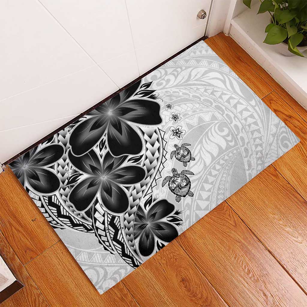 Polynesia Romantic Valentine Rubber Doormat Sea Turtle Couple With White Plumeria