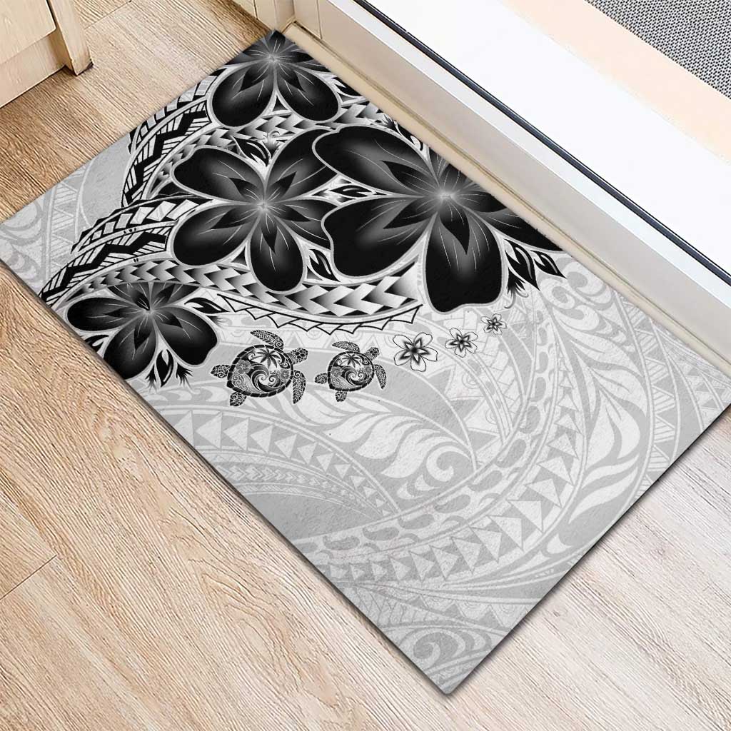 Polynesia Romantic Valentine Rubber Doormat Sea Turtle Couple With White Plumeria