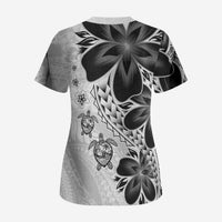 Polynesia Romantic Valentine Scrub Top Sea Turtle Couple With White Plumeria