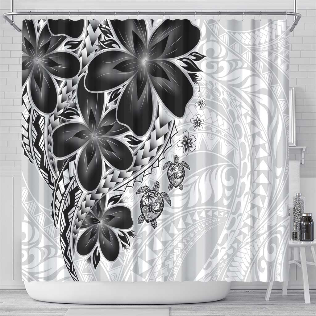 Polynesia Romantic Valentine Shower Curtain Sea Turtle Couple With White Plumeria