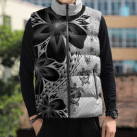 Polynesia Romantic Valentine Sleeveless Puffer Jacket Sea Turtle Couple With White Plumeria