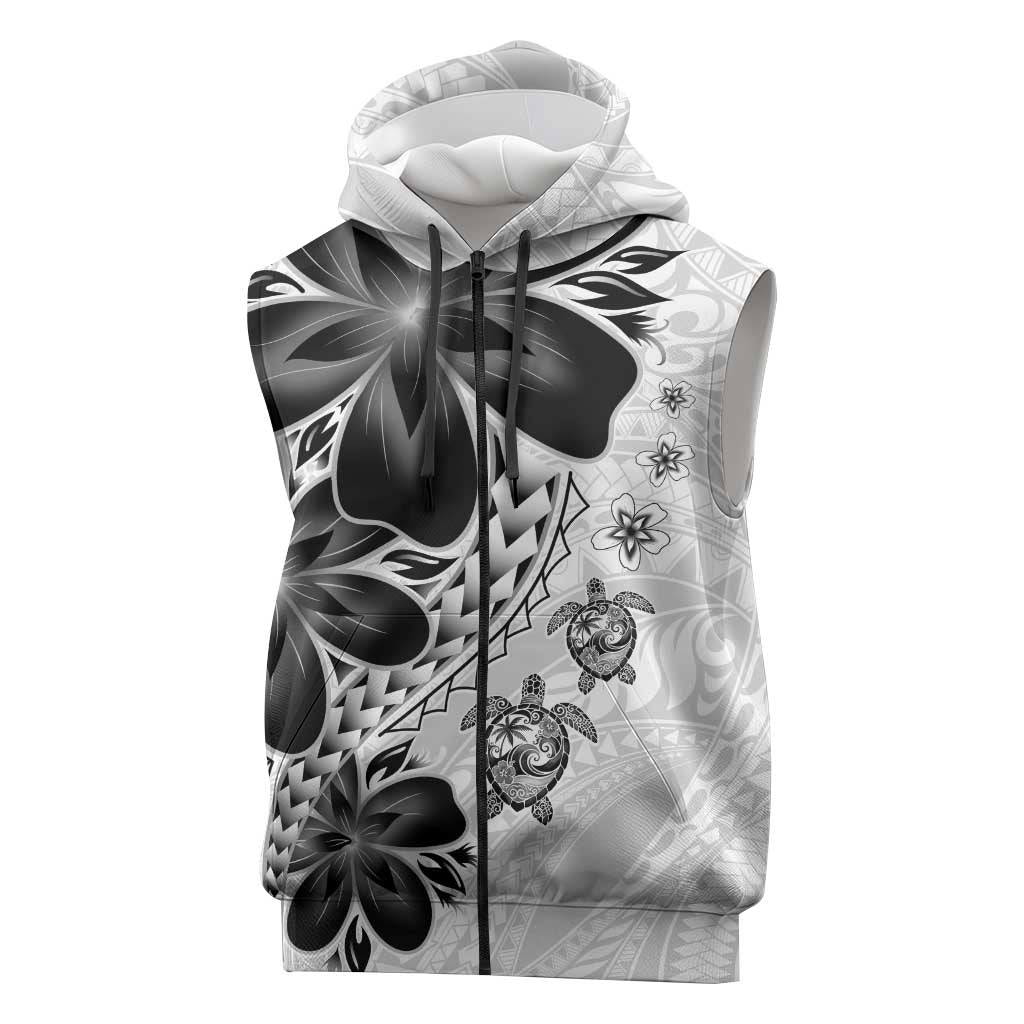 Polynesia Romantic Valentine Sleeveless Zip Hoodie Sea Turtle Couple With White Plumeria