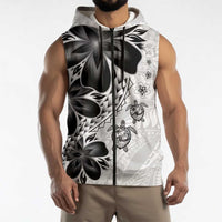 Polynesia Romantic Valentine Sleeveless Zip Hoodie Sea Turtle Couple With White Plumeria