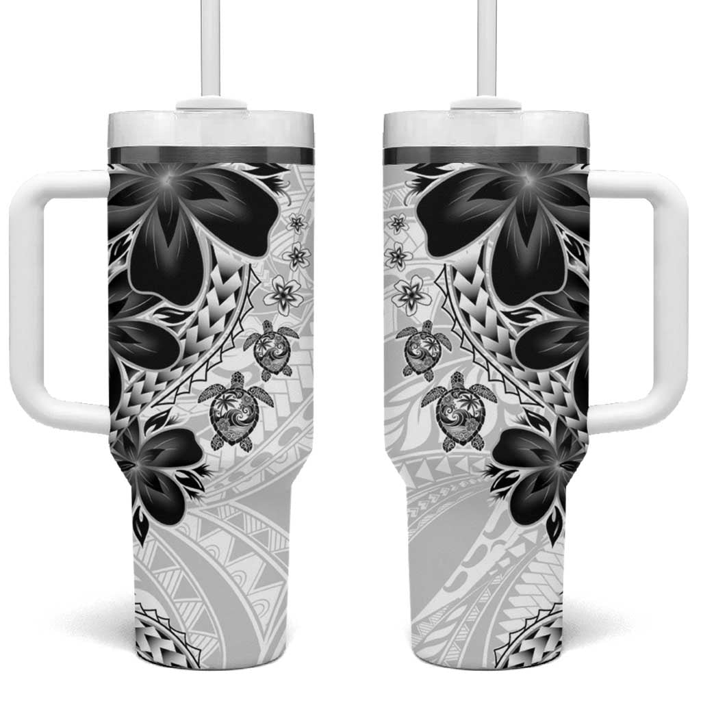 Polynesia Romantic Valentine Tumbler With Handle Sea Turtle Couple With White Plumeria