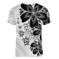 Polynesia Romantic Valentine Women V-Neck T-Shirt Sea Turtle Couple With White Plumeria