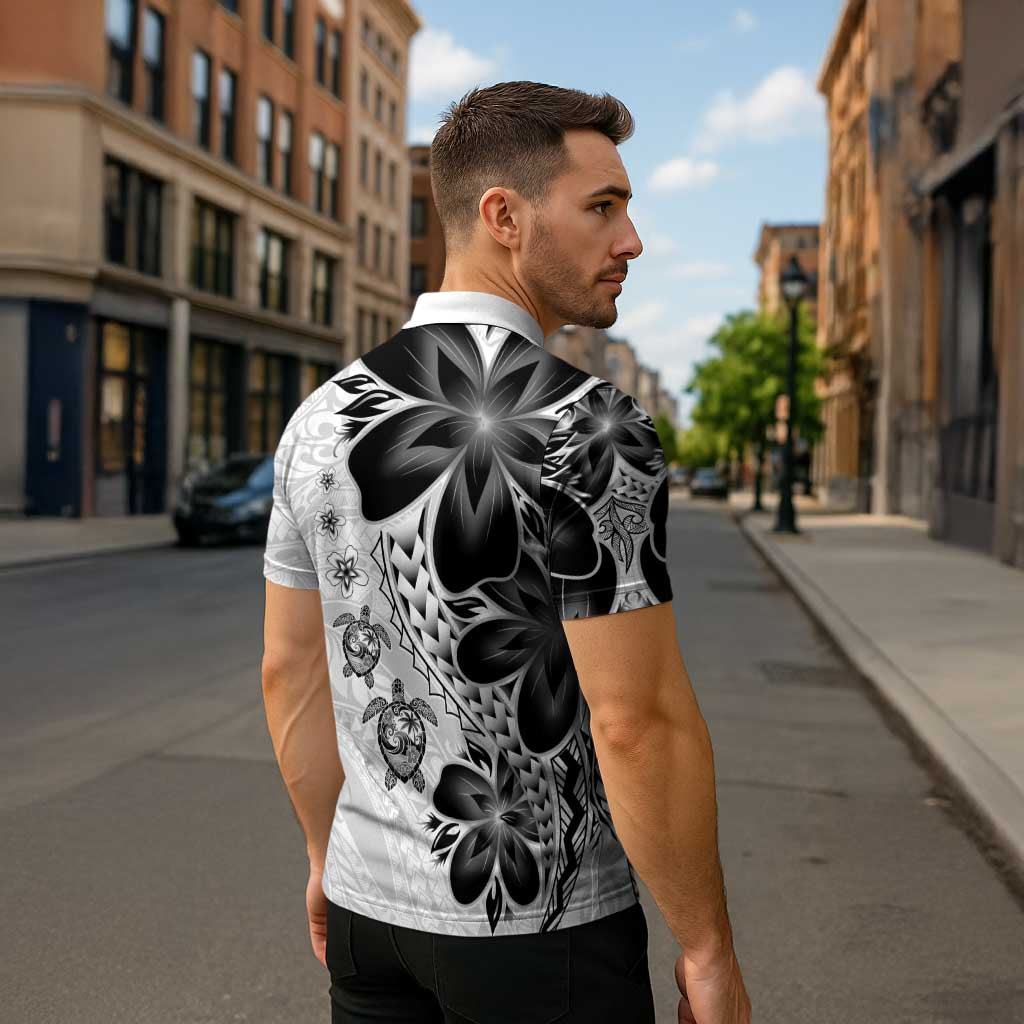 Polynesia Romantic Valentine Zipper Polo Shirt Sea Turtle Couple With White Plumeria
