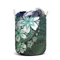 Polynesia Romantic Valentine Laundry Basket Sea Turtle Couple With Aqua Gradient Plumeria