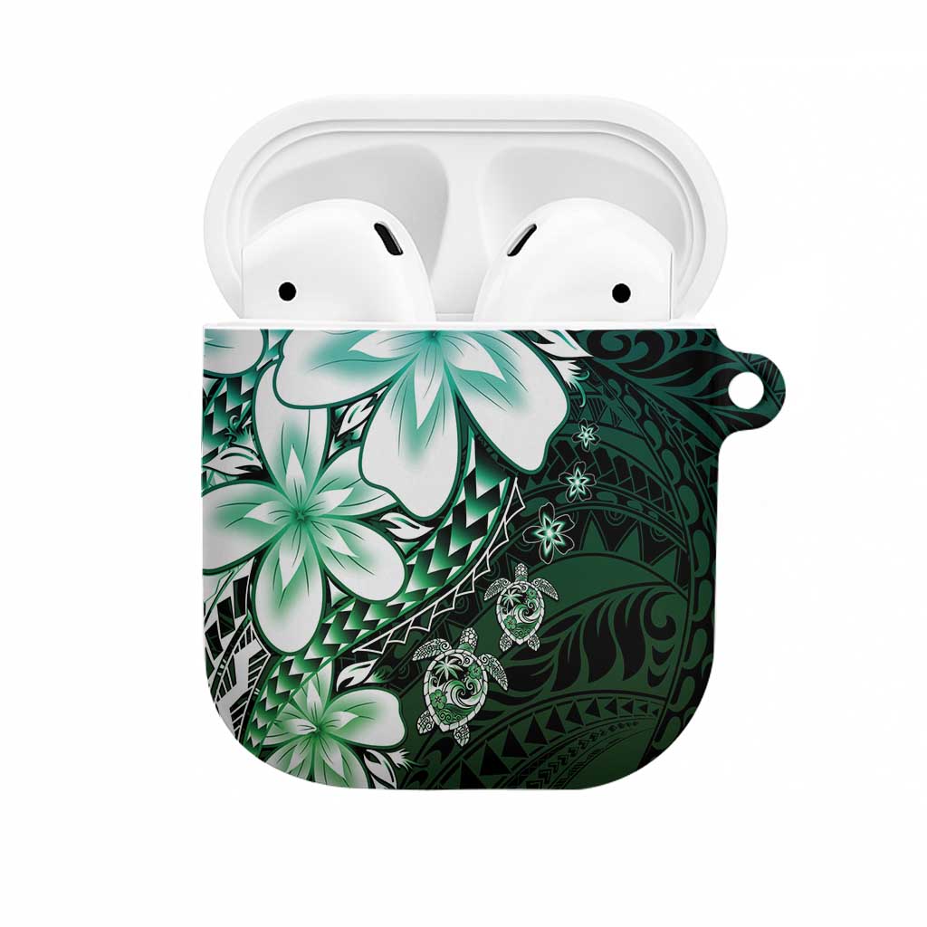 Polynesia Romantic Valentine AirPods Case Sea Turtle Couple With Aqua Gradient Plumeria