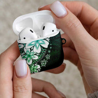Polynesia Romantic Valentine AirPods Case Sea Turtle Couple With Aqua Gradient Plumeria