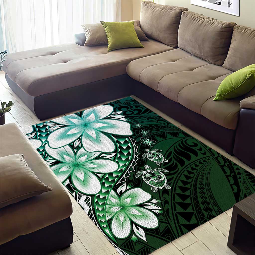 Polynesia Romantic Valentine Area Rug Sea Turtle Couple With Aqua Gradient Plumeria