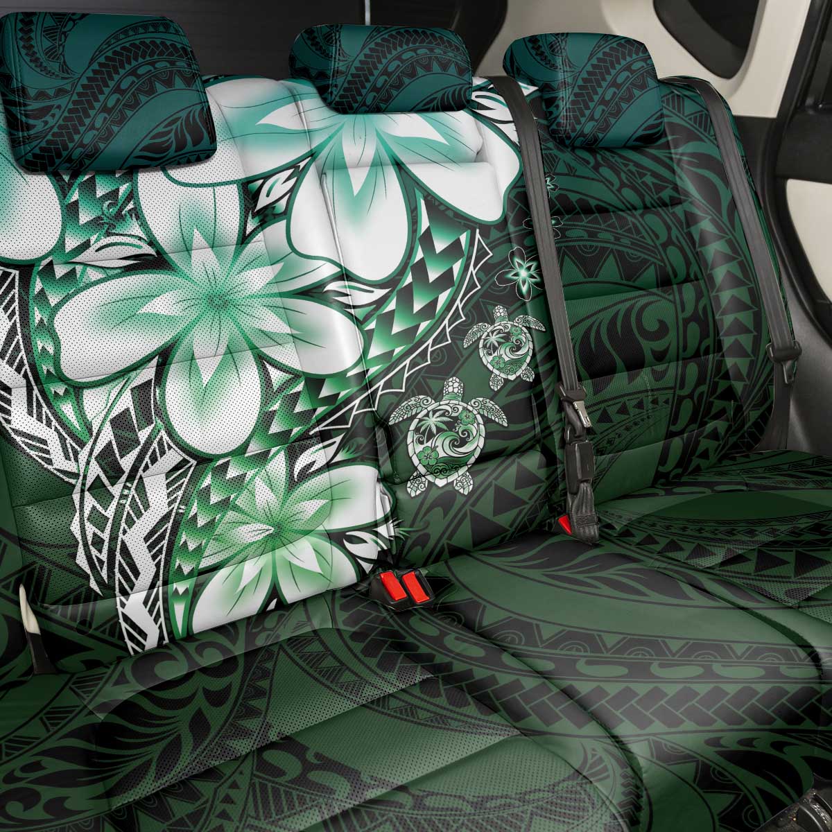 Polynesia Romantic Valentine Back Car Seat Cover Sea Turtle Couple With Aqua Gradient Plumeria