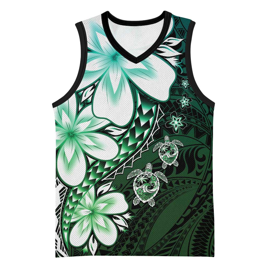 Polynesia Romantic Valentine Basketball Jersey Sea Turtle Couple With Aqua Gradient Plumeria