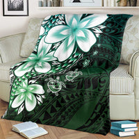 Polynesia Romantic Valentine Blanket Sea Turtle Couple With Aqua Gradient Plumeria
