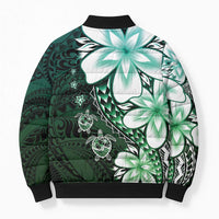 Polynesia Romantic Valentine Bomber Puffer Jacket Sea Turtle Couple With Aqua Gradient Plumeria