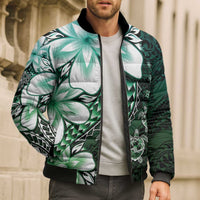 Polynesia Romantic Valentine Bomber Puffer Jacket Sea Turtle Couple With Aqua Gradient Plumeria