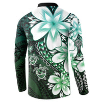 Polynesia Romantic Valentine Button Sweatshirt Sea Turtle Couple With Aqua Gradient Plumeria