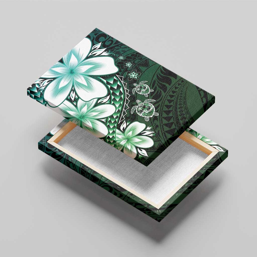 Polynesia Romantic Valentine Canvas Wall Art Sea Turtle Couple With Aqua Gradient Plumeria