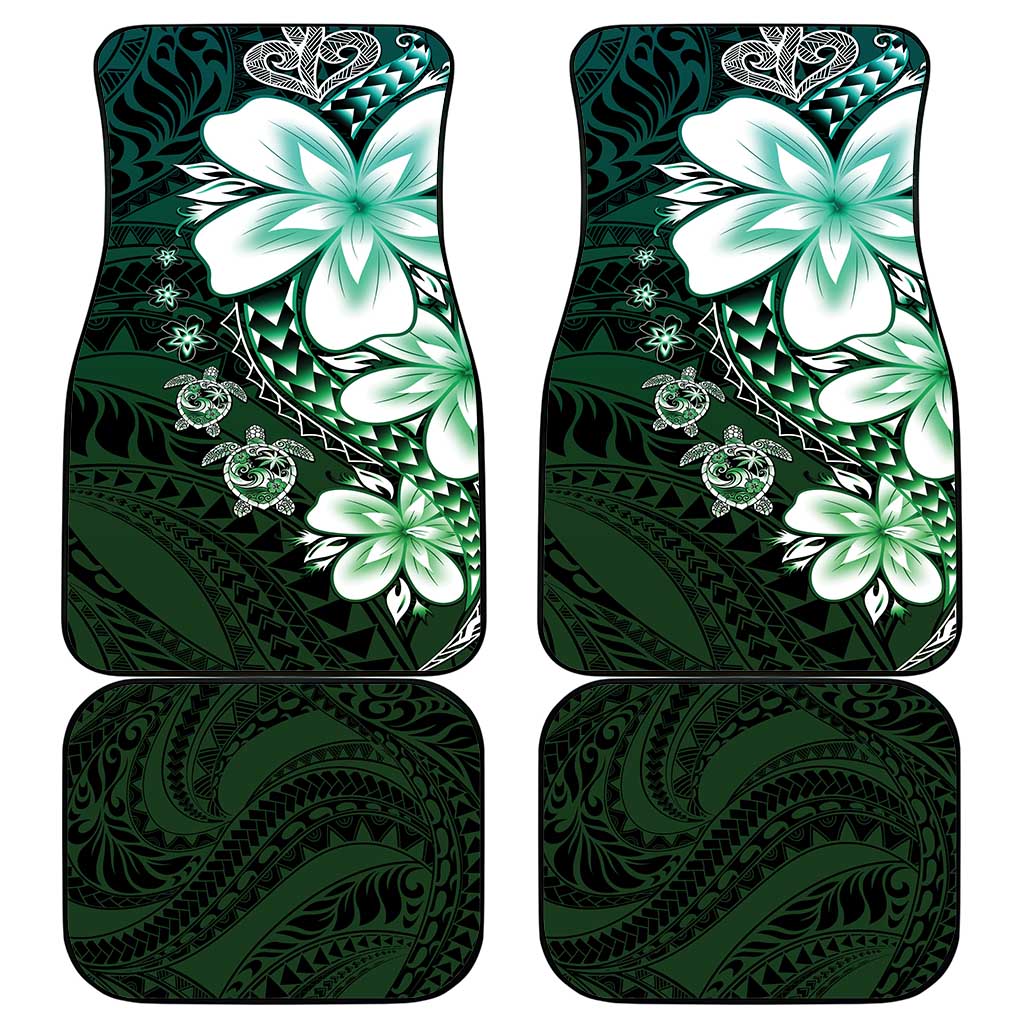 Polynesia Romantic Valentine Car Mats Sea Turtle Couple With Aqua Gradient Plumeria