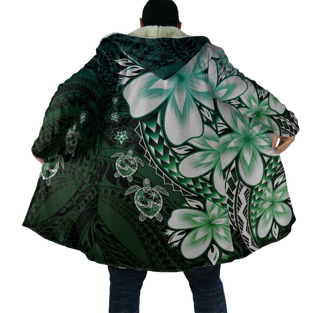 Polynesia Romantic Valentine Cloak Sea Turtle Couple With Aqua Gradient Plumeria