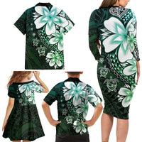 Polynesia Romantic Valentine Family Matching Long Sleeve Bodycon Dress and Hawaiian Shirt Sea Turtle Couple With Aqua Gradient Plumeria LT05 - Polynesian Pride