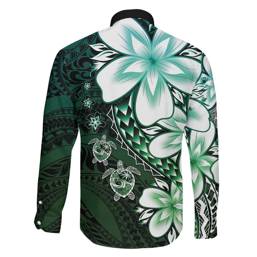 Polynesia Romantic Valentine Family Matching Long Sleeve Bodycon Dress and Hawaiian Shirt Sea Turtle Couple With Aqua Gradient Plumeria LT05 - Polynesian Pride