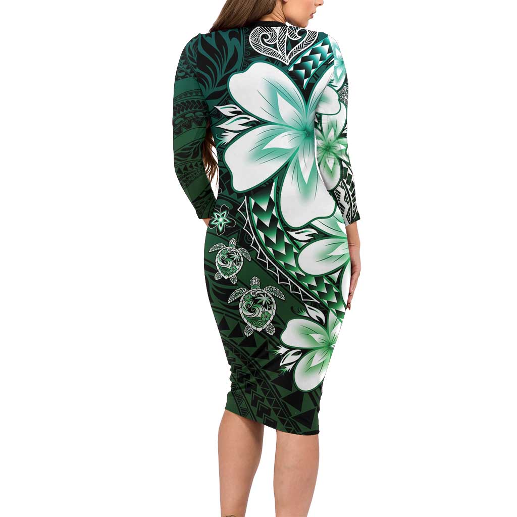 Polynesia Romantic Valentine Family Matching Long Sleeve Bodycon Dress and Hawaiian Shirt Sea Turtle Couple With Aqua Gradient Plumeria LT05 - Polynesian Pride