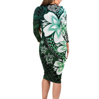 Polynesia Romantic Valentine Family Matching Long Sleeve Bodycon Dress and Hawaiian Shirt Sea Turtle Couple With Aqua Gradient Plumeria LT05 - Polynesian Pride