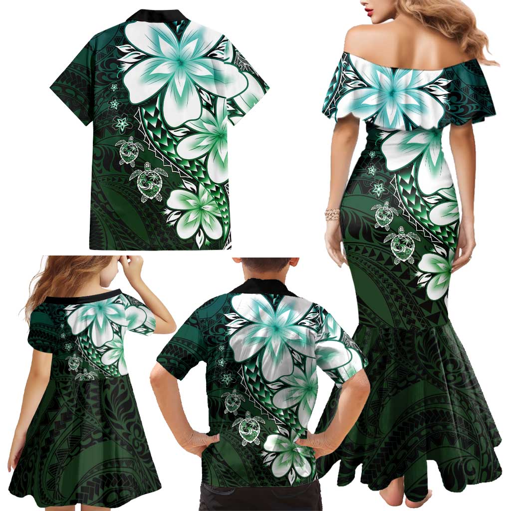 Polynesia Romantic Valentine Family Matching Mermaid Dress and Hawaiian Shirt Sea Turtle Couple With Aqua Gradient Plumeria LT05 - Polynesian Pride
