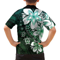 Polynesia Romantic Valentine Family Matching Off The Shoulder Long Sleeve Dress and Hawaiian Shirt Sea Turtle Couple With Aqua Gradient Plumeria LT05 - Polynesian Pride