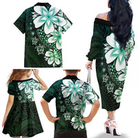 Polynesia Romantic Valentine Family Matching Off The Shoulder Long Sleeve Dress and Hawaiian Shirt Sea Turtle Couple With Aqua Gradient Plumeria LT05 - Polynesian Pride