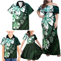 Polynesia Romantic Valentine Family Matching Off Shoulder Maxi Dress and Hawaiian Shirt Sea Turtle Couple With Aqua Gradient Plumeria LT05 - Polynesian Pride