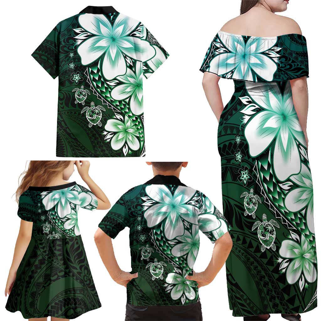 Polynesia Romantic Valentine Family Matching Off Shoulder Maxi Dress and Hawaiian Shirt Sea Turtle Couple With Aqua Gradient Plumeria LT05 - Polynesian Pride