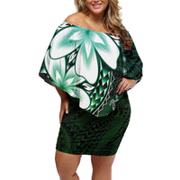 Polynesia Romantic Valentine Family Matching Off Shoulder Short Dress and Hawaiian Shirt Sea Turtle Couple With Aqua Gradient Plumeria LT05 Mom's Dress Aqua - Polynesian Pride