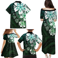 Polynesia Romantic Valentine Family Matching Puletasi and Hawaiian Shirt Sea Turtle Couple With Aqua Gradient Plumeria