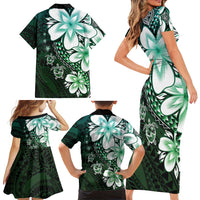 Polynesia Romantic Valentine Family Matching Short Sleeve Bodycon Dress and Hawaiian Shirt Sea Turtle Couple With Aqua Gradient Plumeria LT05 - Polynesian Pride