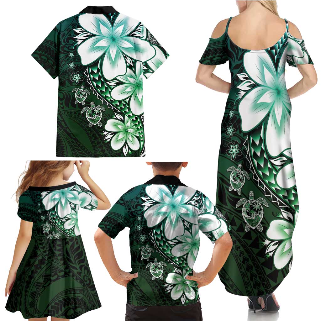 Polynesia Romantic Valentine Family Matching Summer Maxi Dress and Hawaiian Shirt Sea Turtle Couple With Aqua Gradient Plumeria LT05 - Polynesian Pride