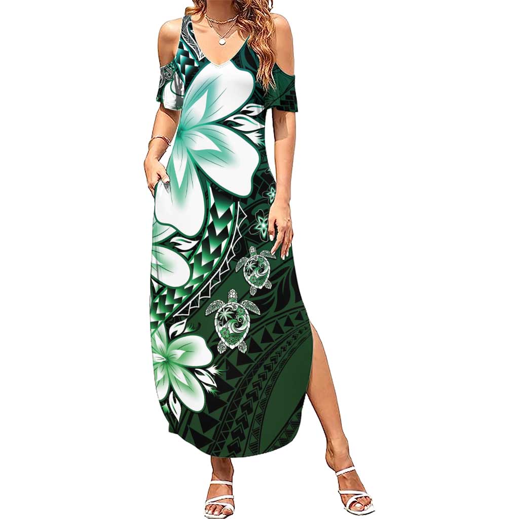 Polynesia Romantic Valentine Family Matching Summer Maxi Dress and Hawaiian Shirt Sea Turtle Couple With Aqua Gradient Plumeria LT05 Mom's Dress Aqua - Polynesian Pride