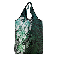 Polynesia Romantic Valentine Grocery Bag Sea Turtle Couple With Aqua Gradient Plumeria