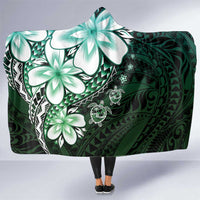 Polynesia Romantic Valentine Hooded Blanket Sea Turtle Couple With Aqua Gradient Plumeria