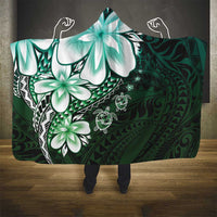 Polynesia Romantic Valentine Hooded Blanket Sea Turtle Couple With Aqua Gradient Plumeria
