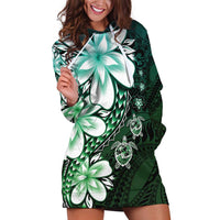 Polynesia Romantic Valentine Hoodie Dress Sea Turtle Couple With Aqua Gradient Plumeria