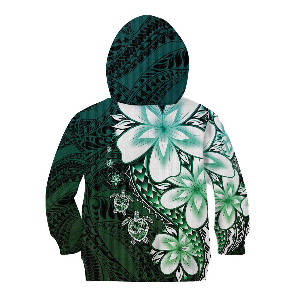 Polynesia Romantic Valentine Kid Hoodie Sea Turtle Couple With Aqua Gradient Plumeria