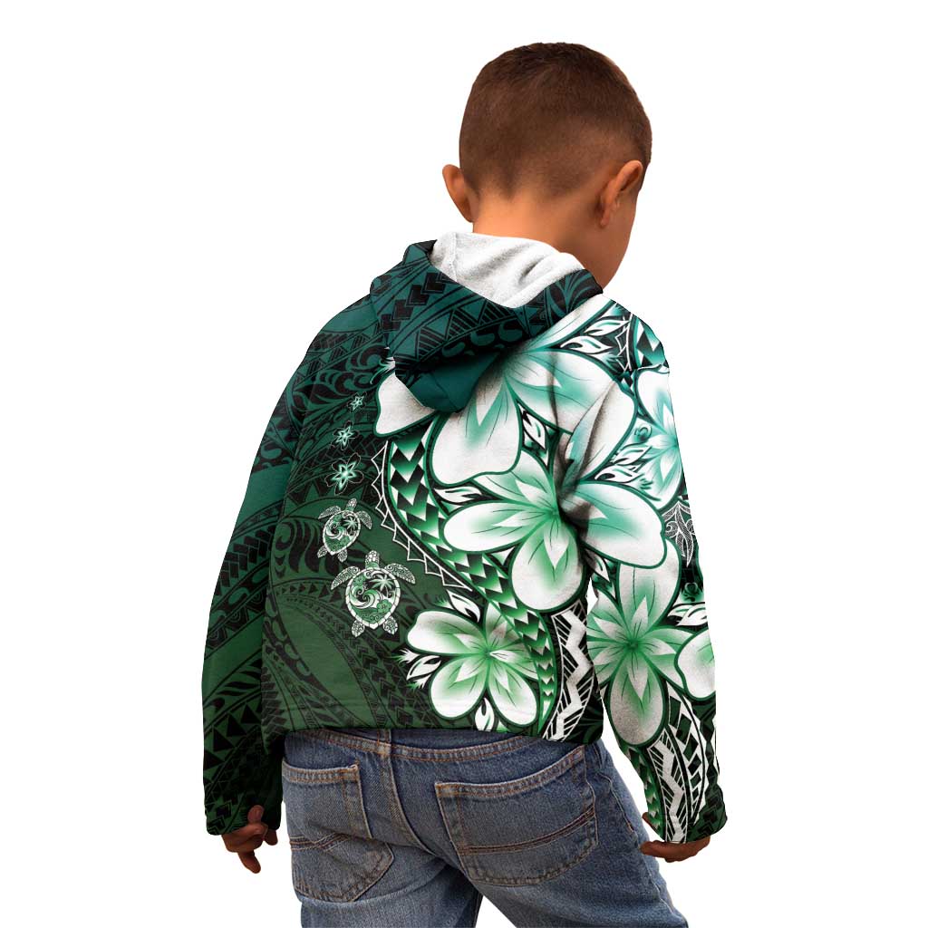 Polynesia Romantic Valentine Kid Hoodie Sea Turtle Couple With Aqua Gradient Plumeria