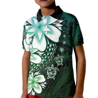 Polynesia Romantic Valentine Kid Polo Shirt Sea Turtle Couple With Aqua Gradient Plumeria