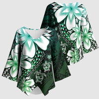 Polynesia Romantic Valentine Kimono Sleeve Blouse Sea Turtle Couple With Aqua Gradient Plumeria